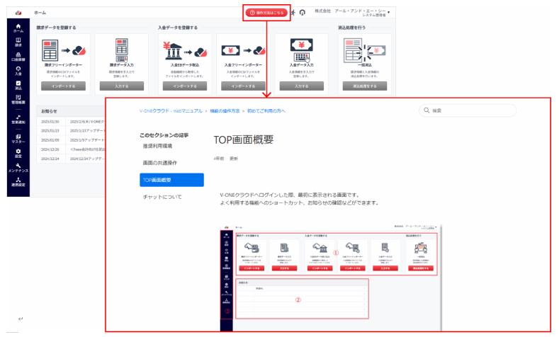 『V-ONEクラウド』のサポートページイメージ画面